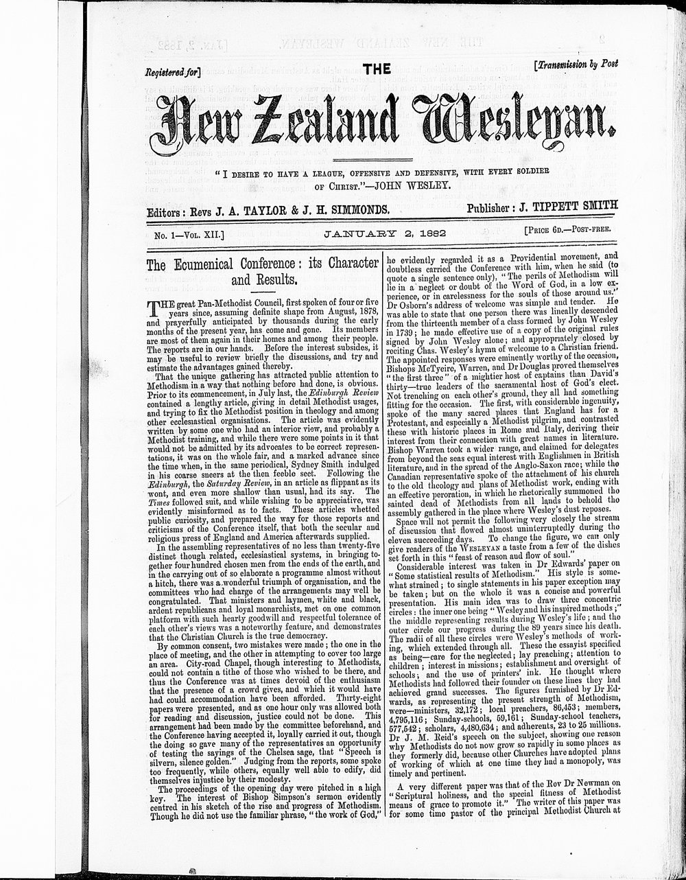 The New Zealand Wesleyan: 2nd January 1882