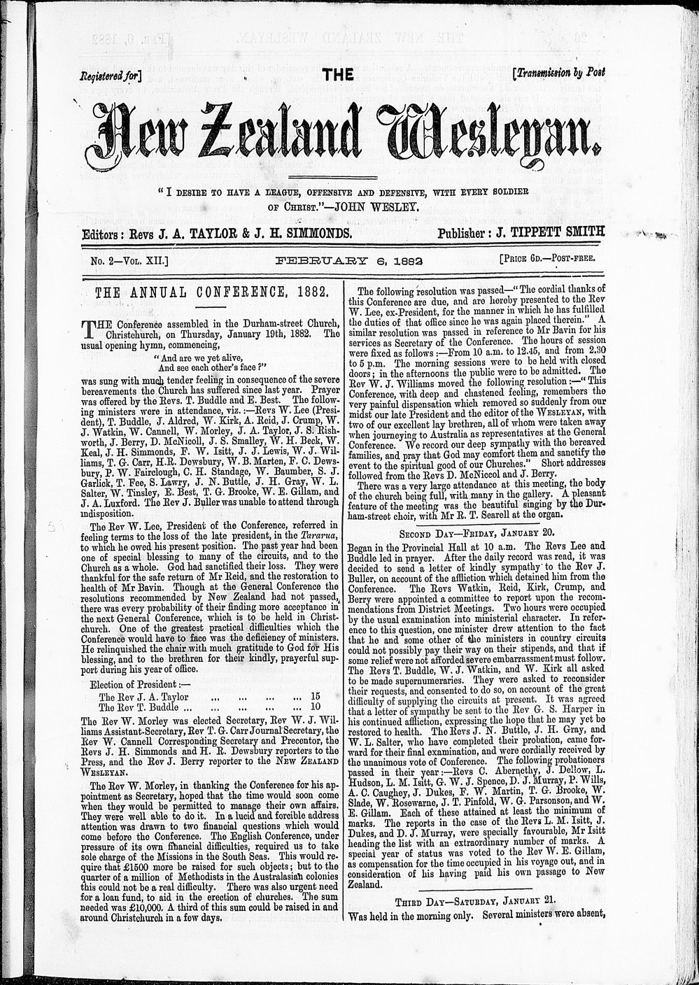 The New Zealand Wesleyan: 6th February 1882