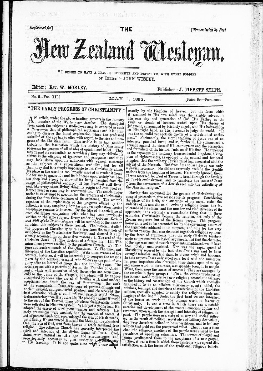 The New Zealand Wesleyan: 1st May 1882