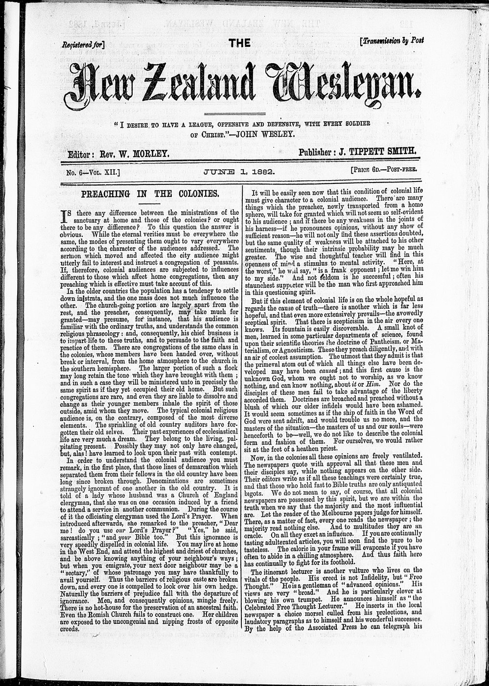 The New Zealand Wesleyan: 1st June 1882