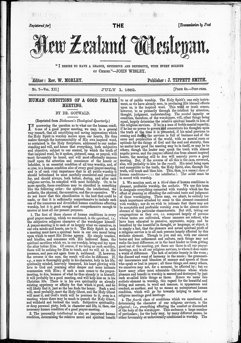 The New Zealand Wesleyan: 1st July 1882