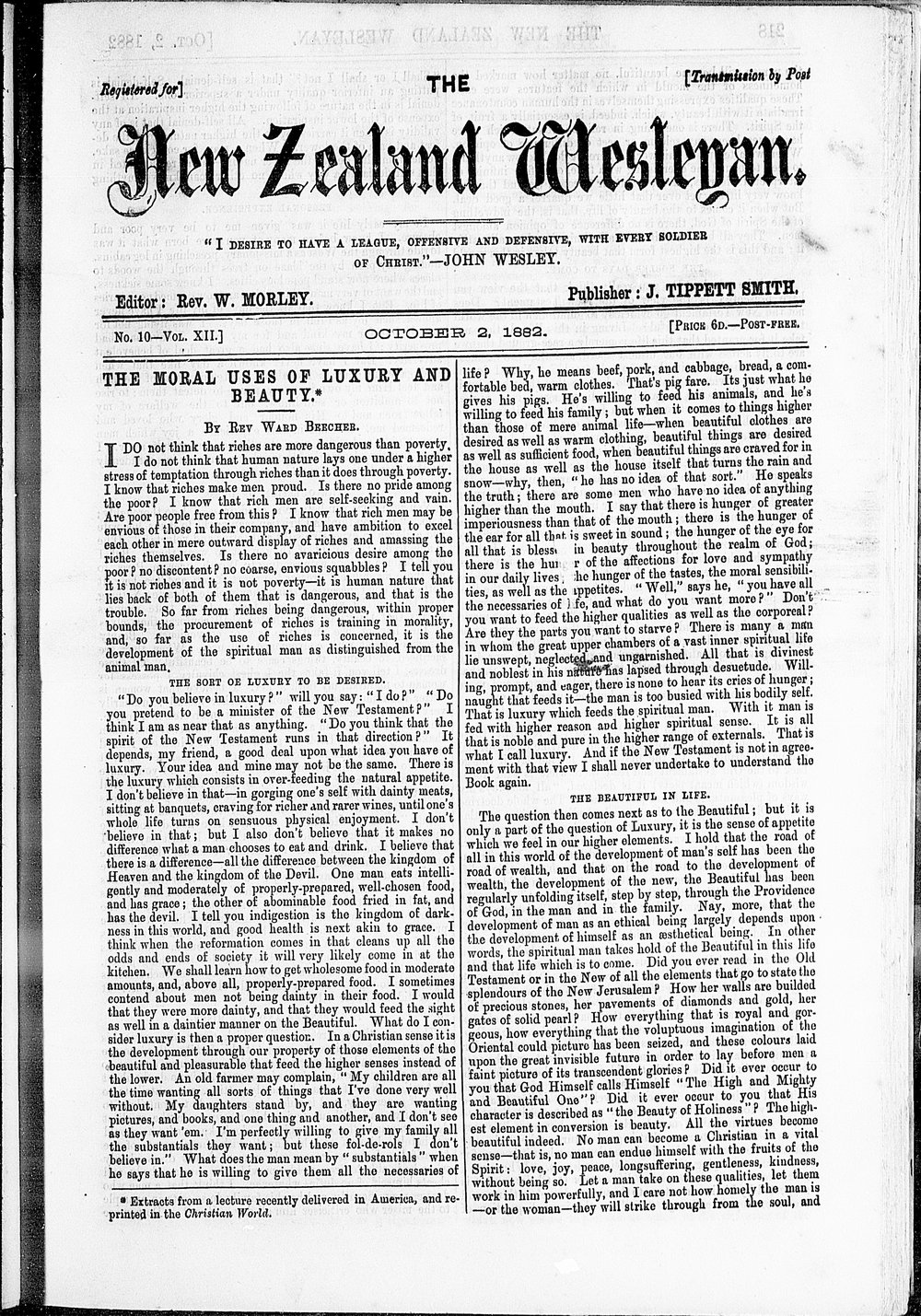 The New Zealand Wesleyan: 2nd October 1882