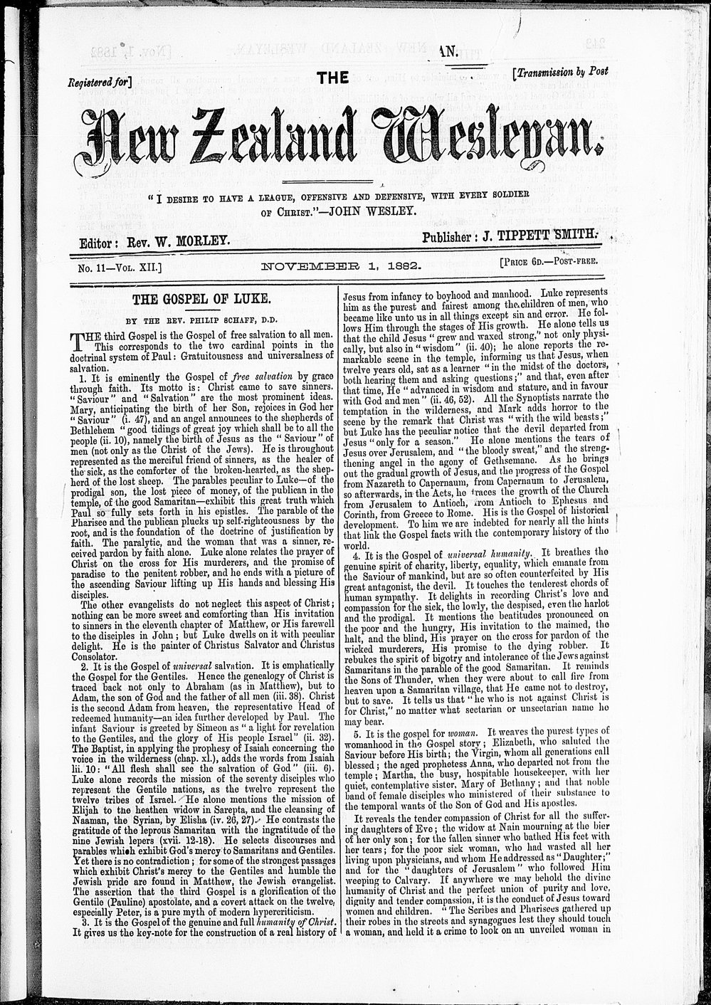 The New Zealand Wesleyan: 1st November 1882