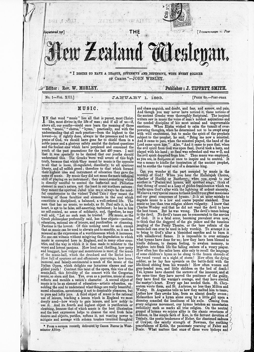 The New Zealand Wesleyan: 1st January 1883