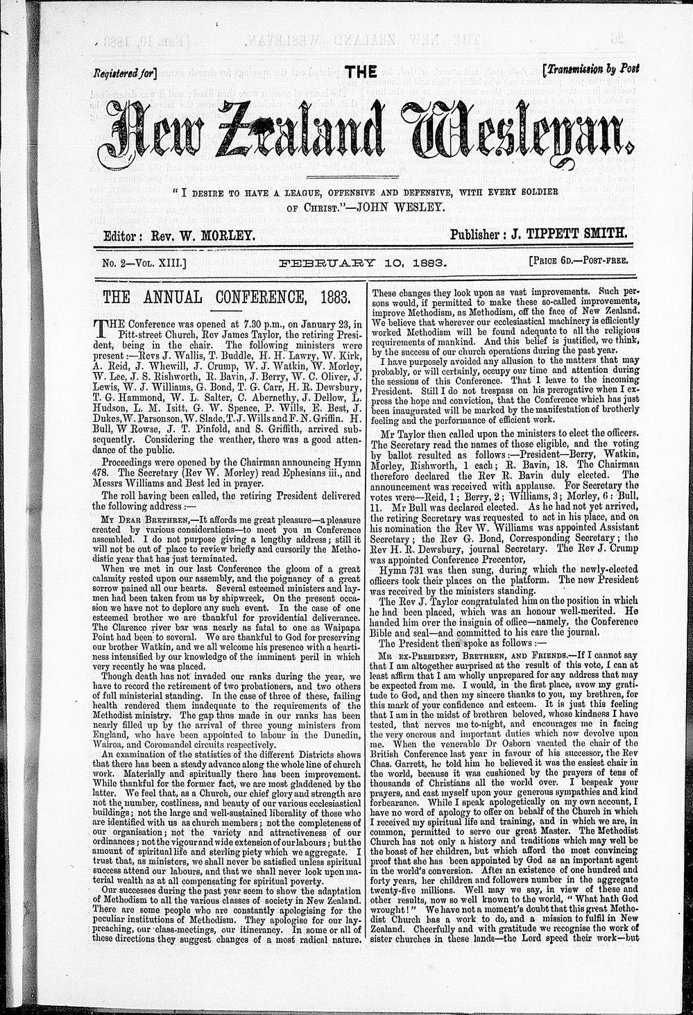 The New Zealand Wesleyan: 10th February 1883
