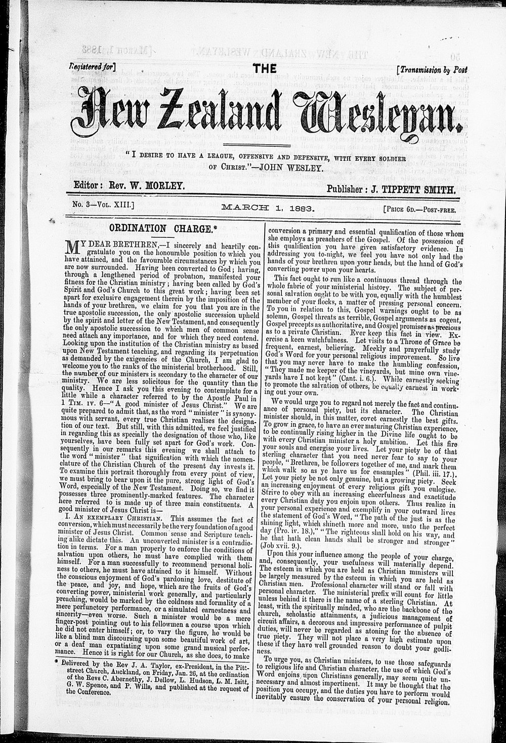 The New Zealand Wesleyan: 1st March 1883