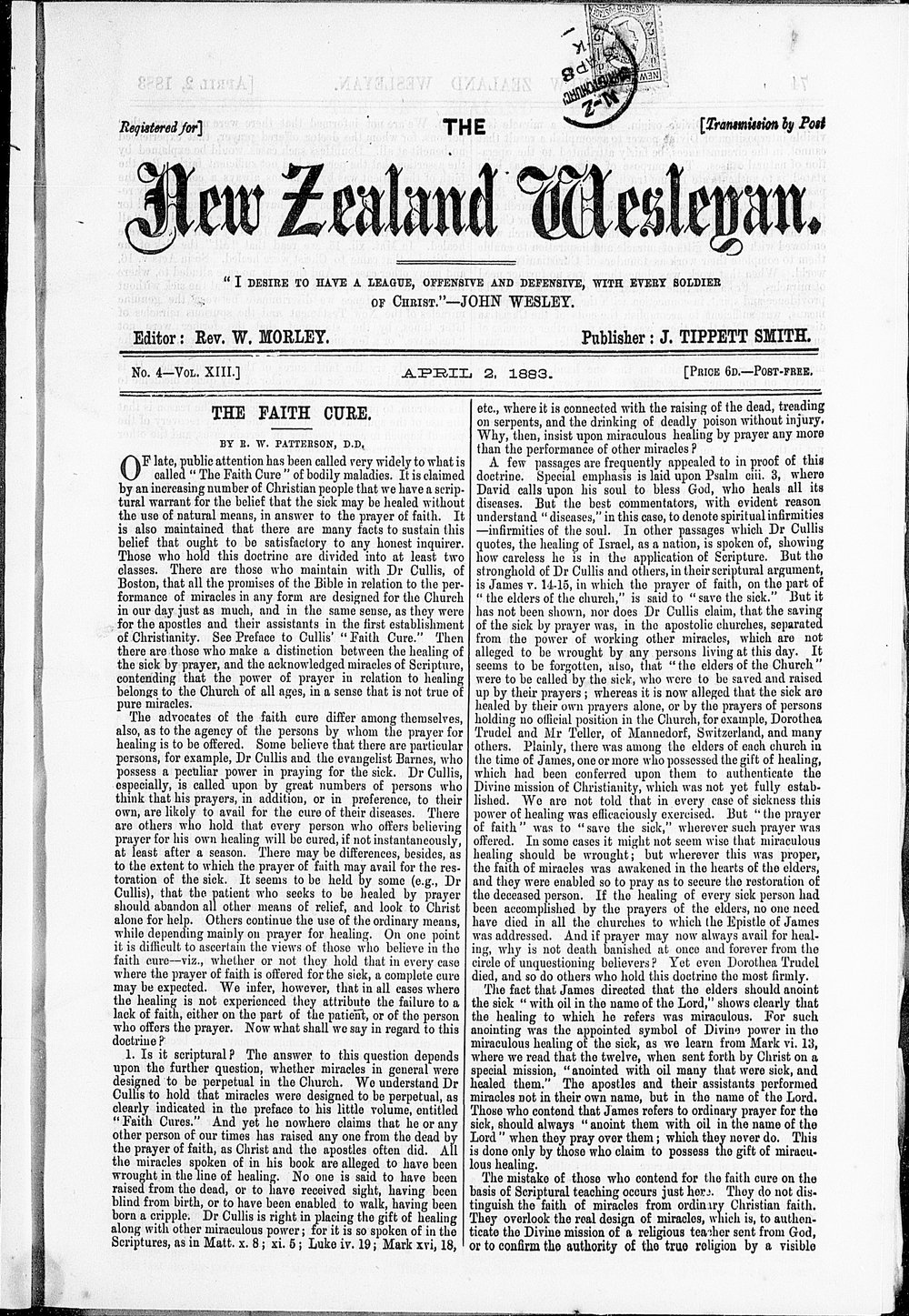 The New Zealand Wesleyan: 2nd April 1883