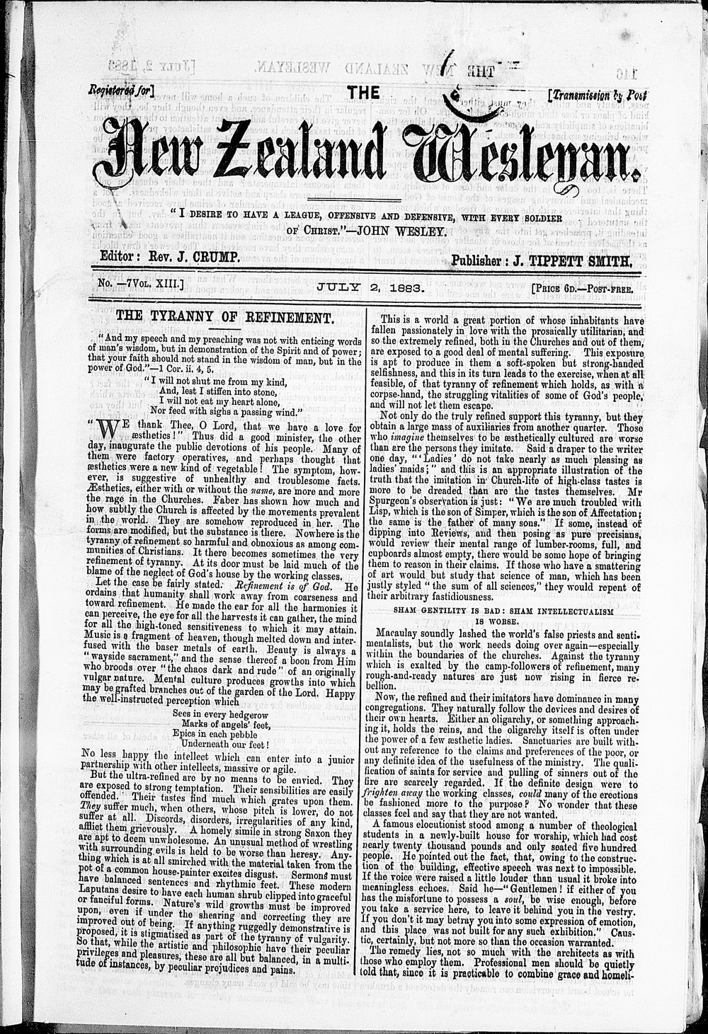The New Zealand Wesleyan: 2nd July 1883