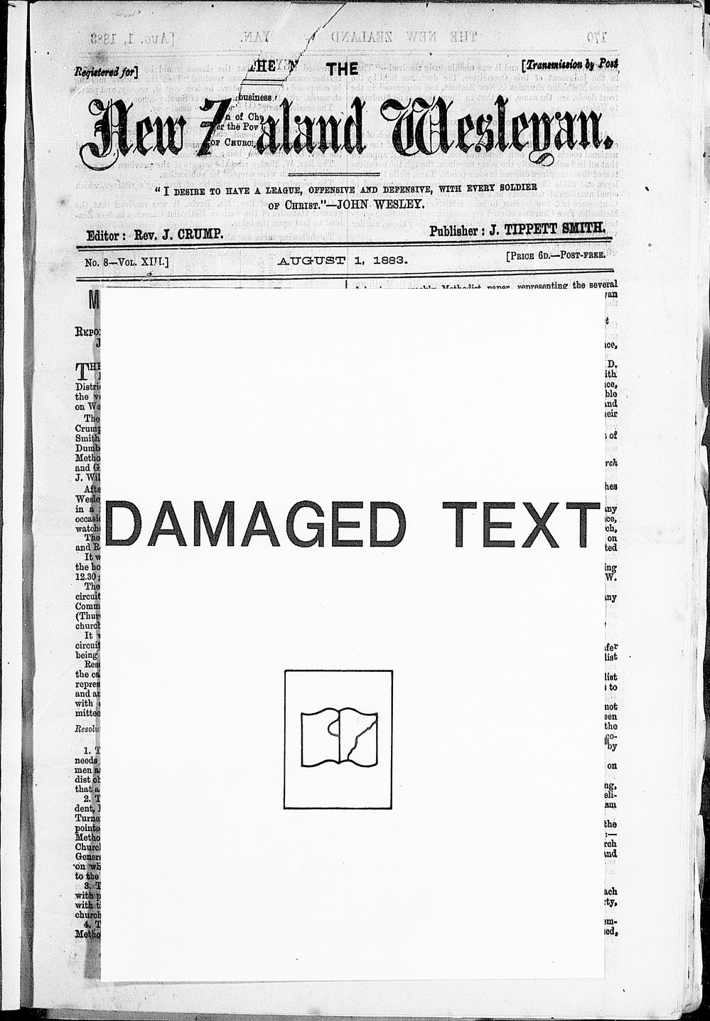 The New Zealand Wesleyan: 1st August 1883