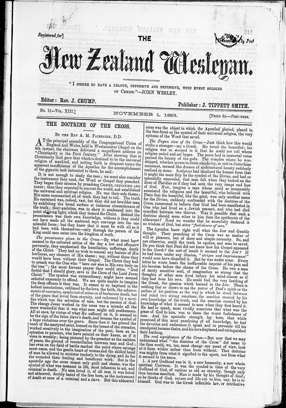 The New Zealand Wesleyan: 1st November 1883