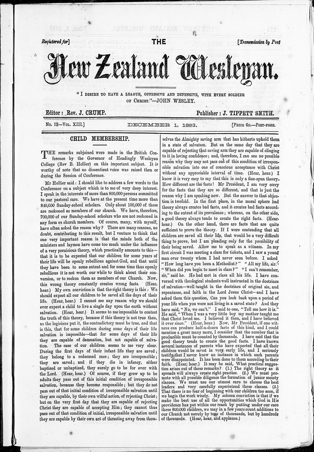 The New Zealand Wesleyan: 1st December 1883