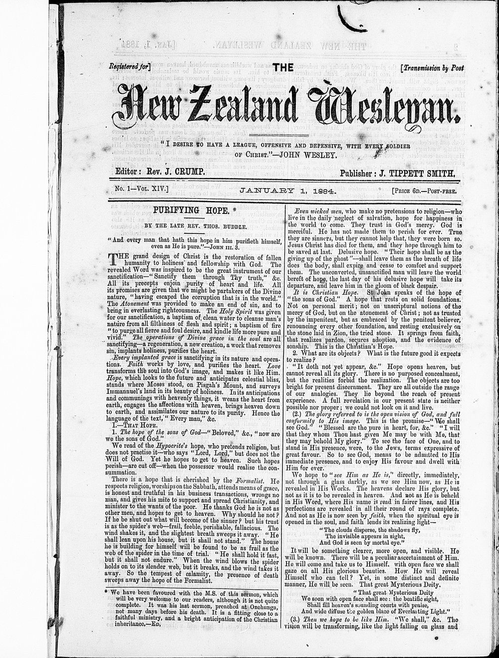 The New Zealand Wesleyan: 1st January 1884
