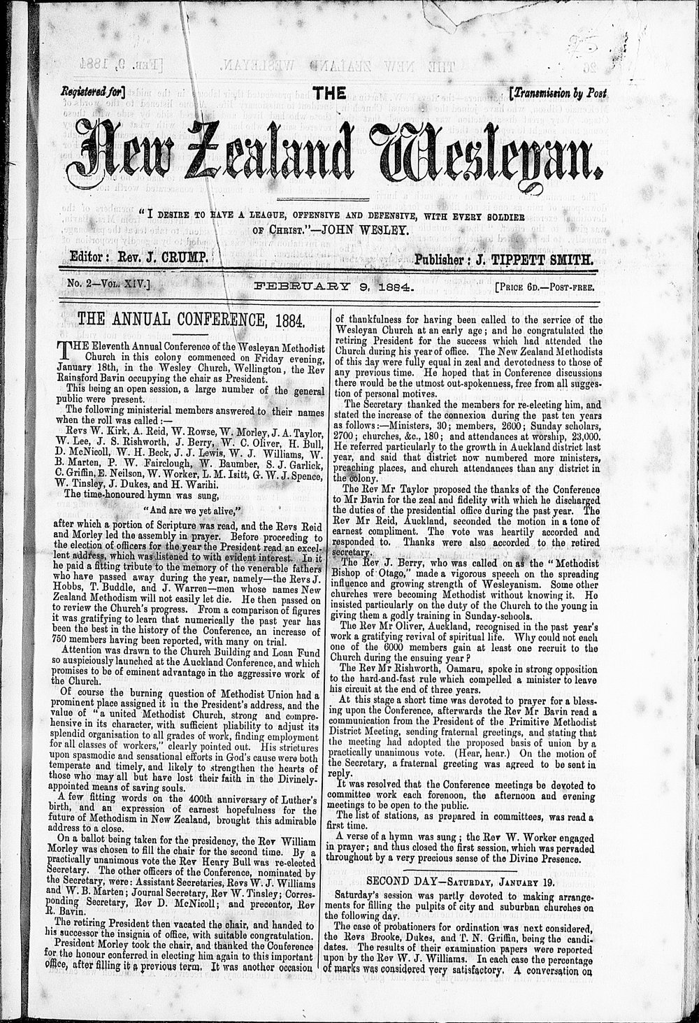 The New Zealand Wesleyan: 9th February 1884