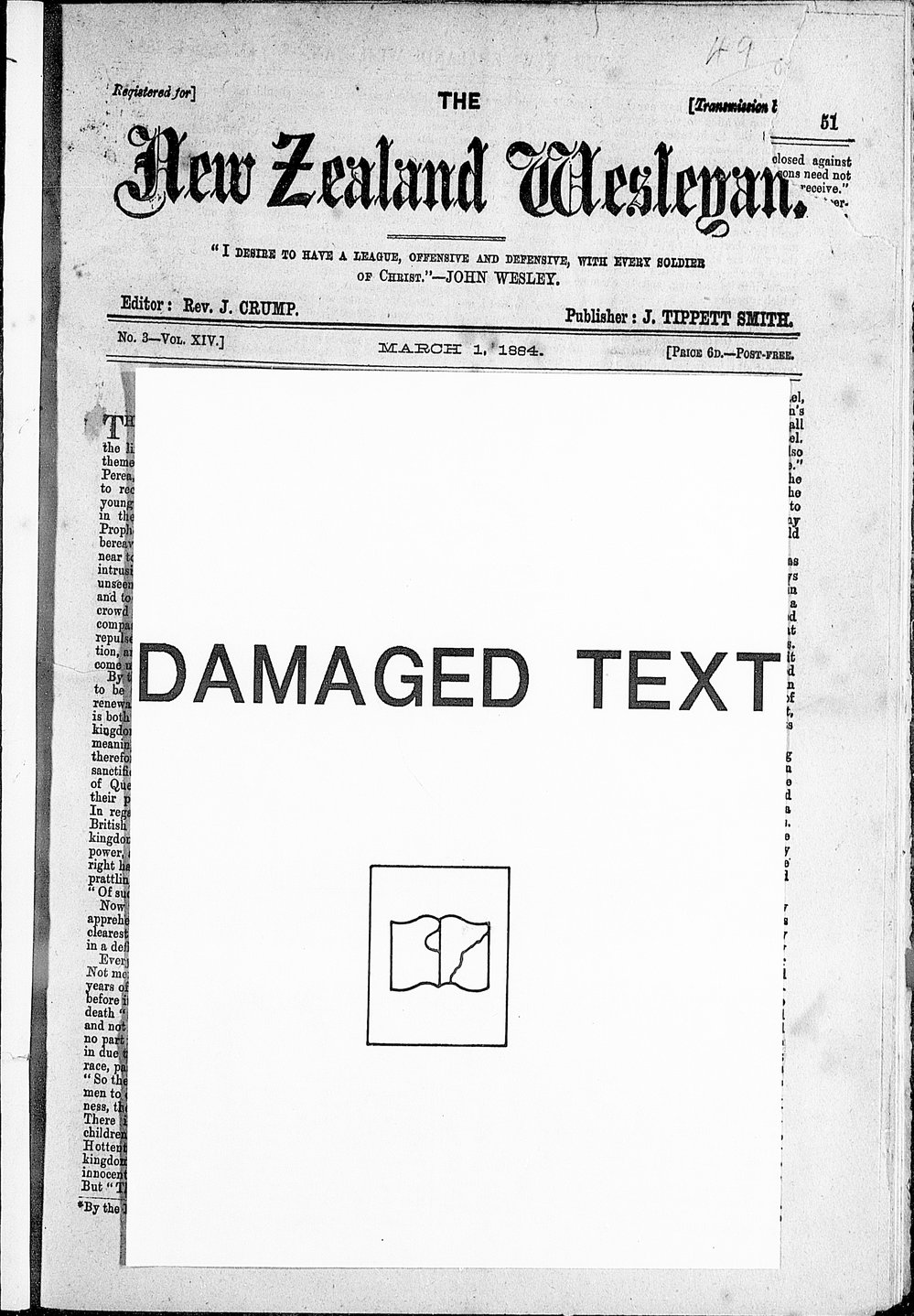 The New Zealand Wesleyan: 1st March 1884