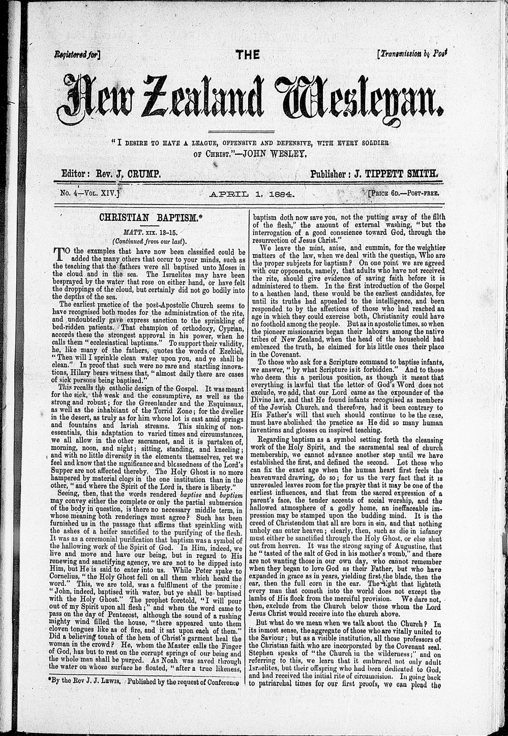 The New Zealand Wesleyan: 1st April 1884