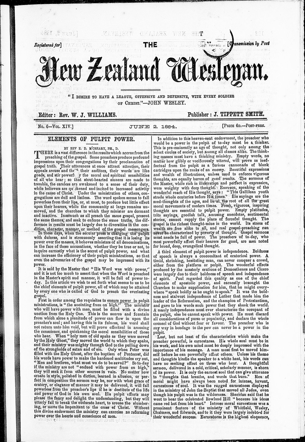 The New Zealand Wesleyan: 2nd June 1884