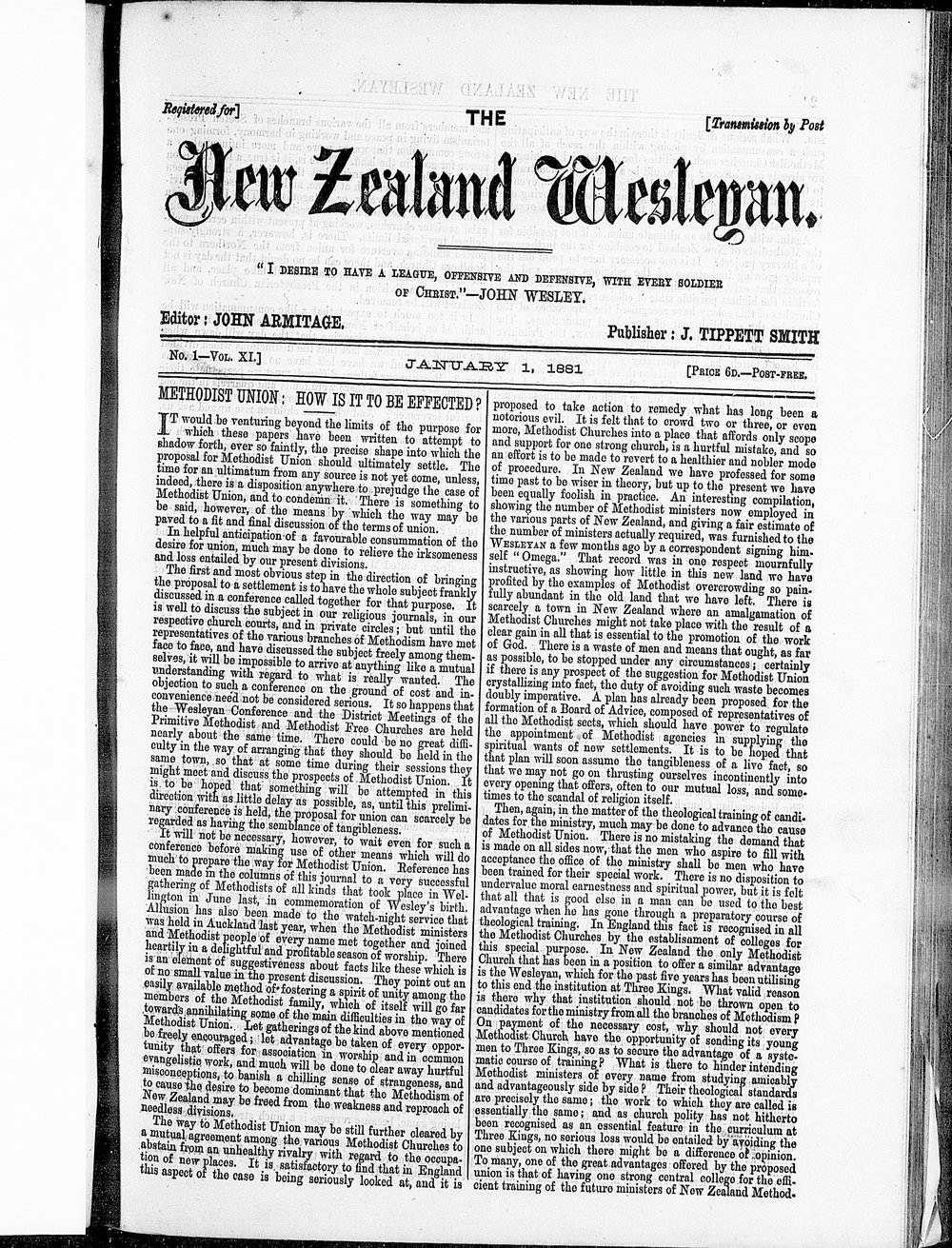 The New Zealand Wesleyan: 1st January 1891