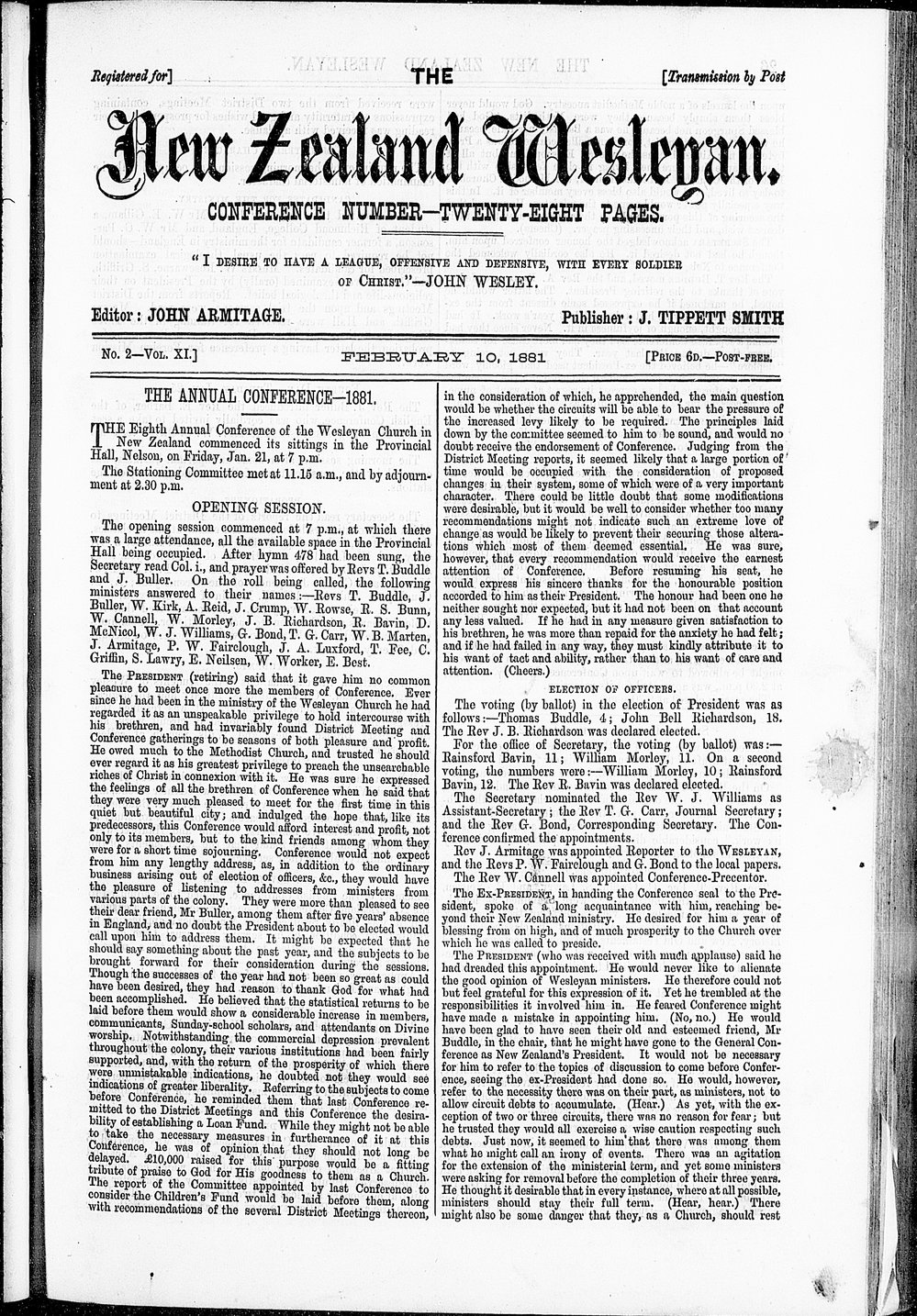 The New Zealand Wesleyan: 10th February 1891