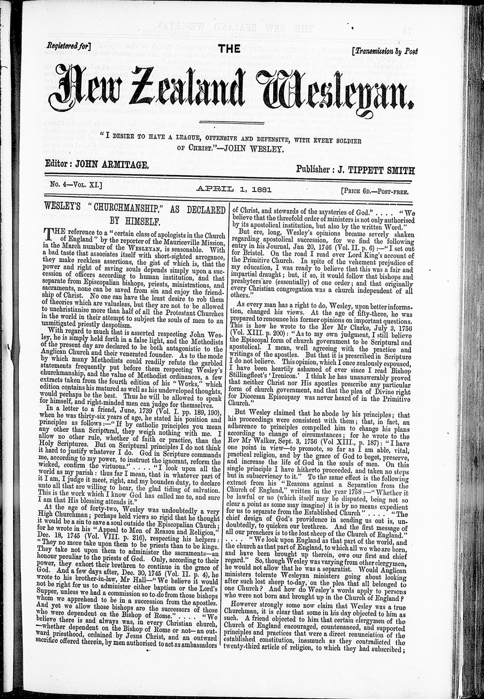 The New Zealand Wesleyan: 1st April 1891