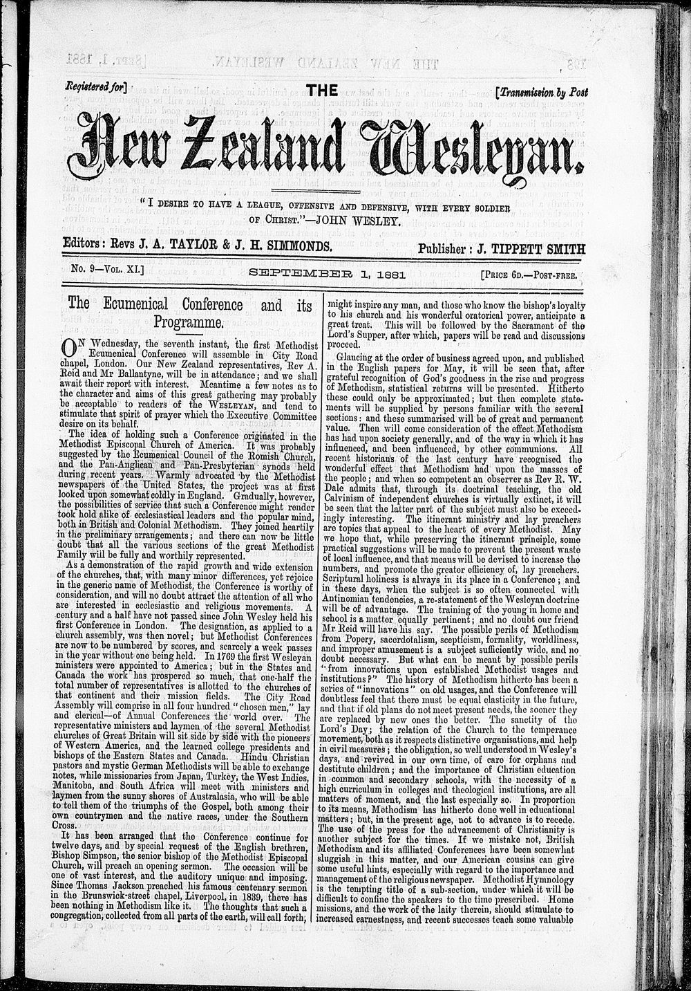 The New Zealand Wesleyan: 1st September 1891