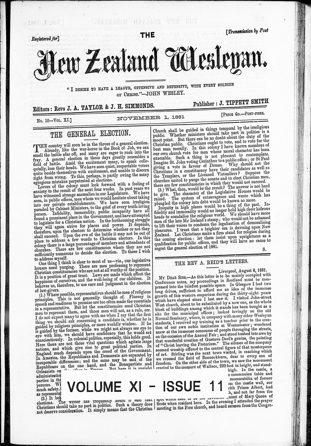 The New Zealand Wesleyan: 1st November 1891