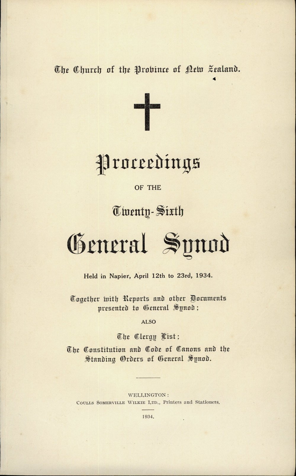 Proceedings of the General Synod: 26th General Synod, 1934