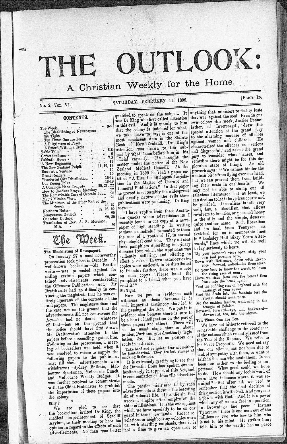 The Outlook: 11th February 1899