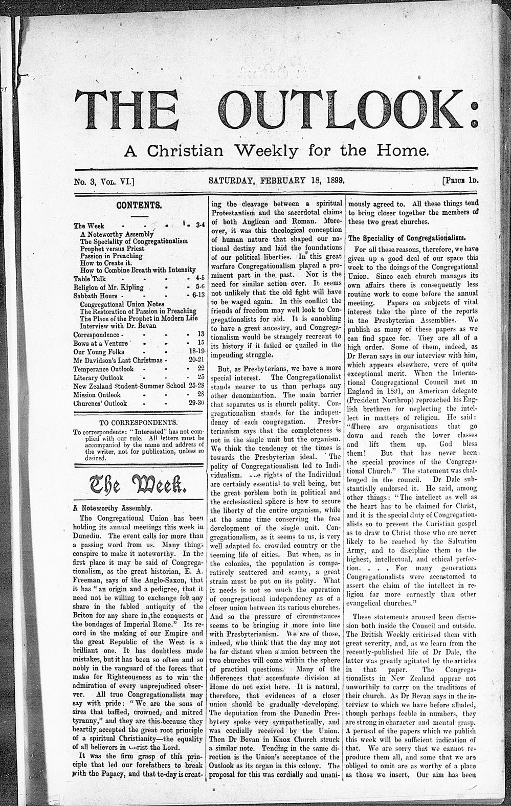 The Outlook: 18th February 1899