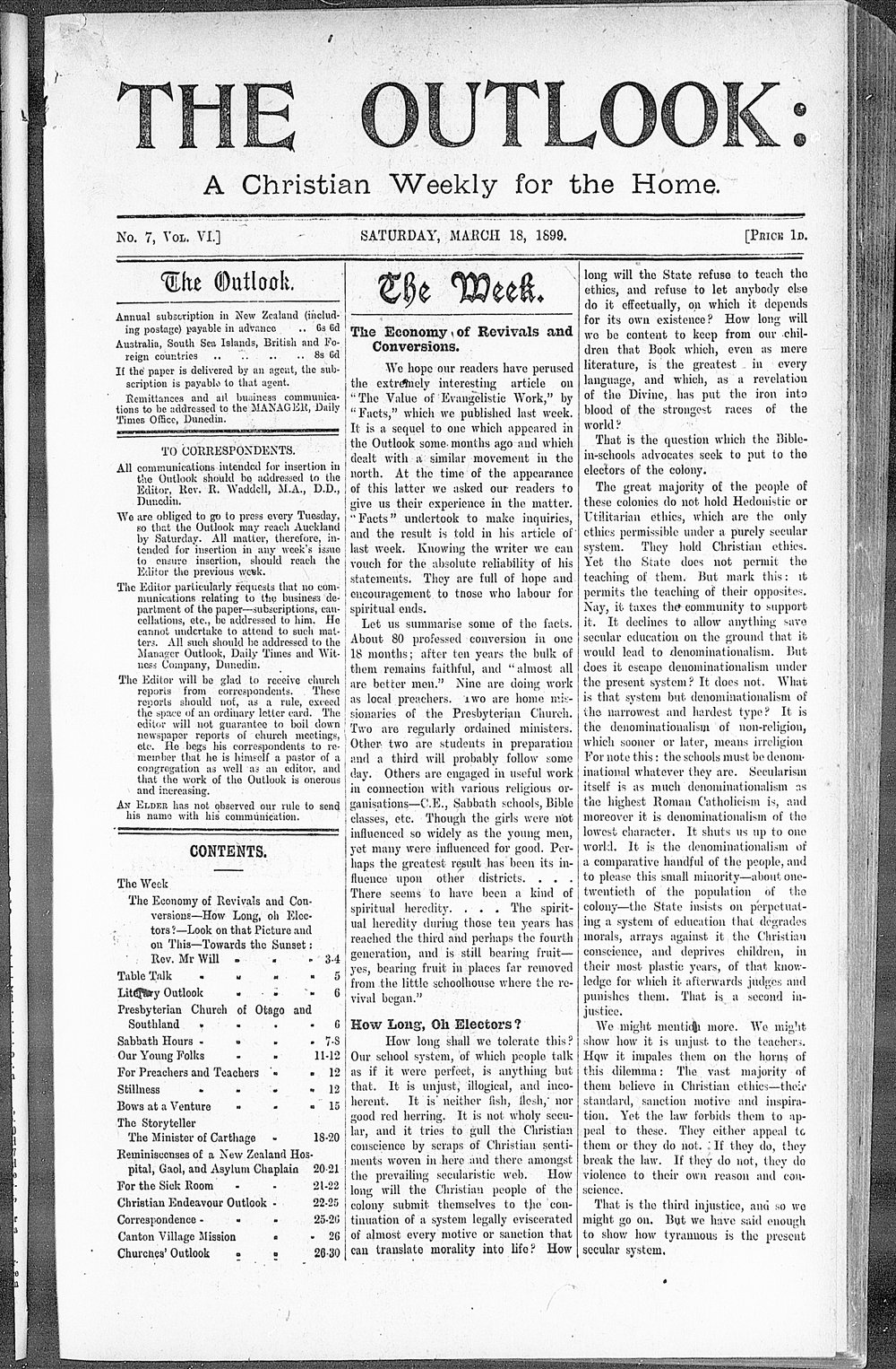 The Outlook: 18th March 1899