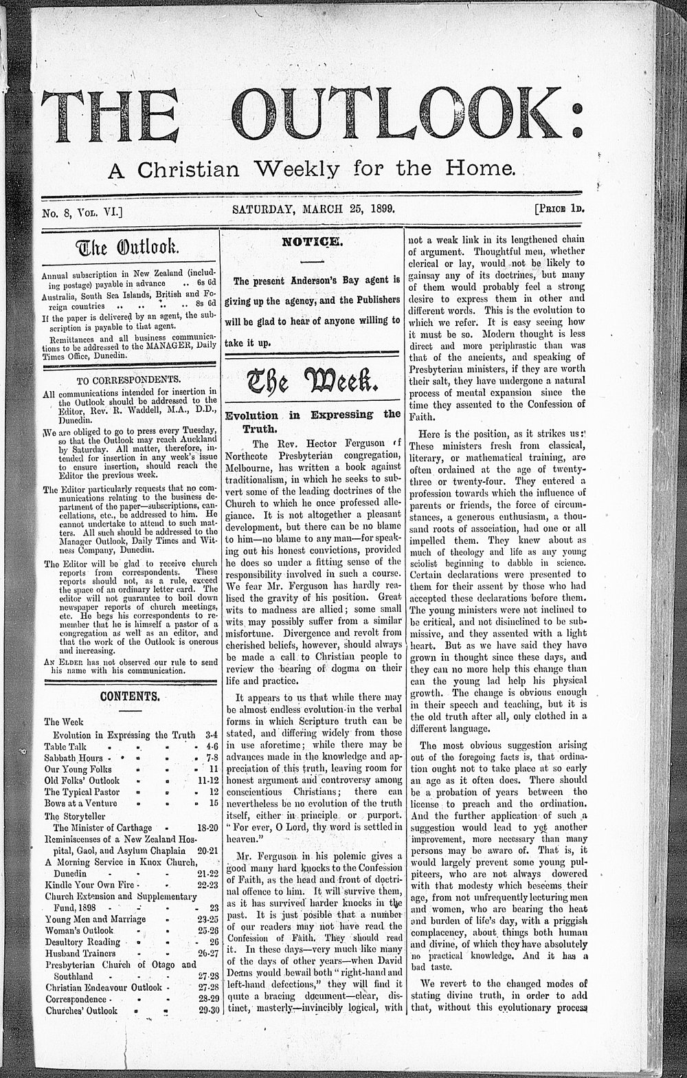 The Outlook: 25th March 1899