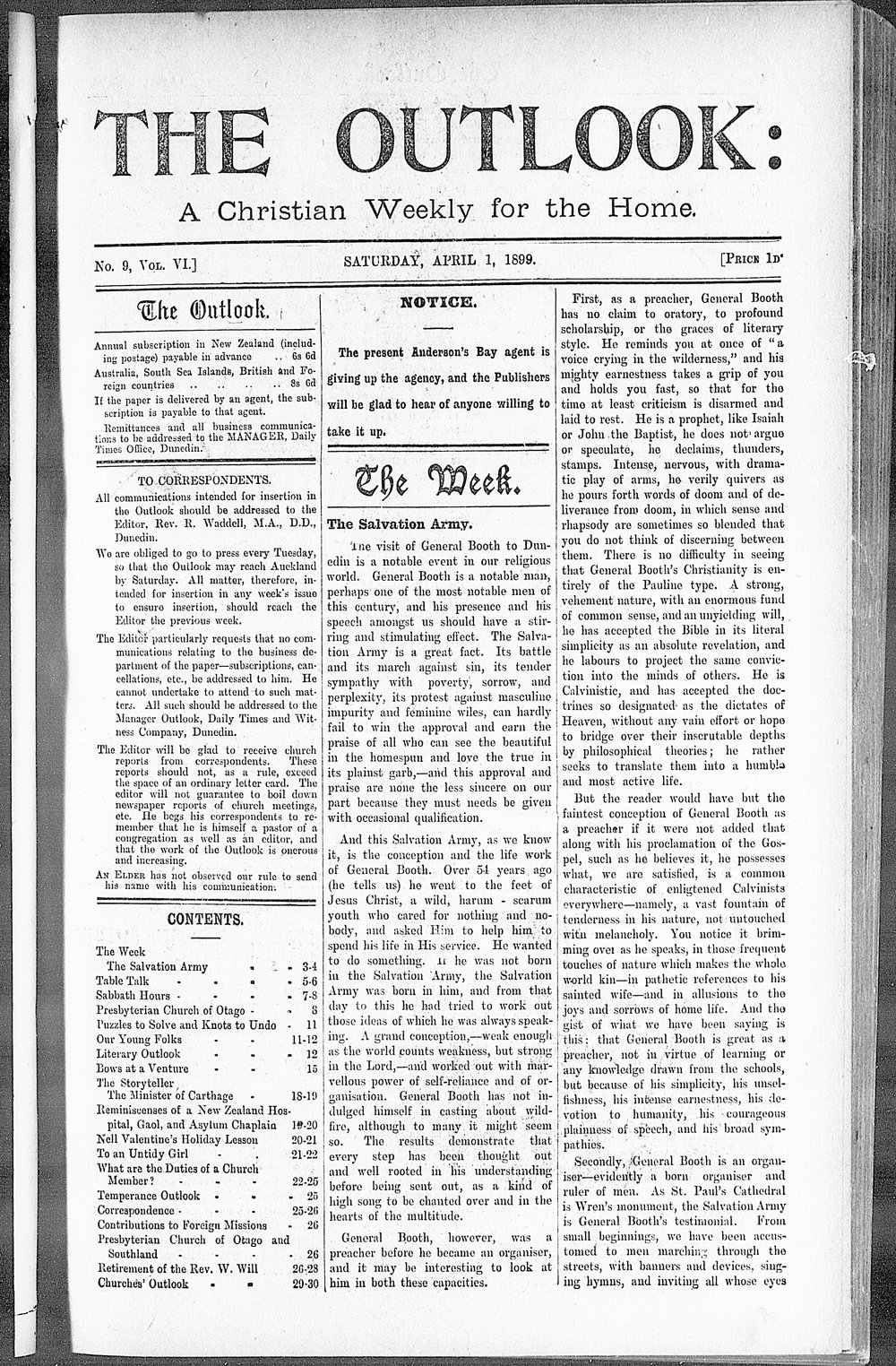 The Outlook: 1st April 1899