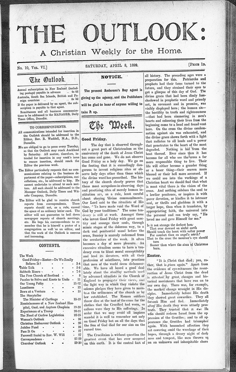 The Outlook: 8th April 1899
