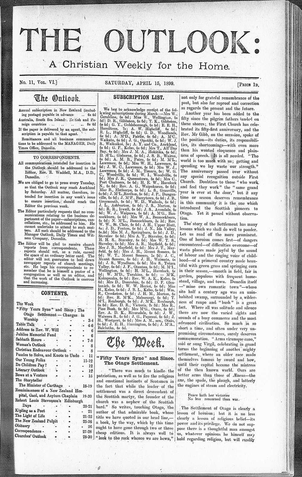 The Outlook: 15th April 1899