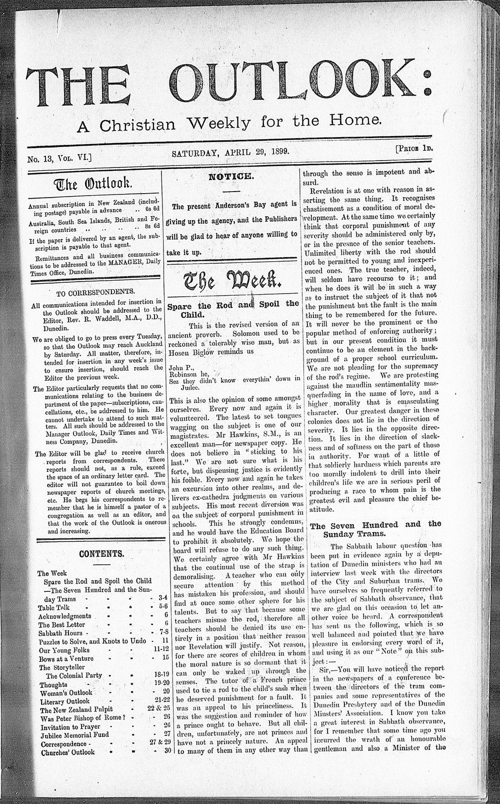 The Outlook: 29th April 1899
