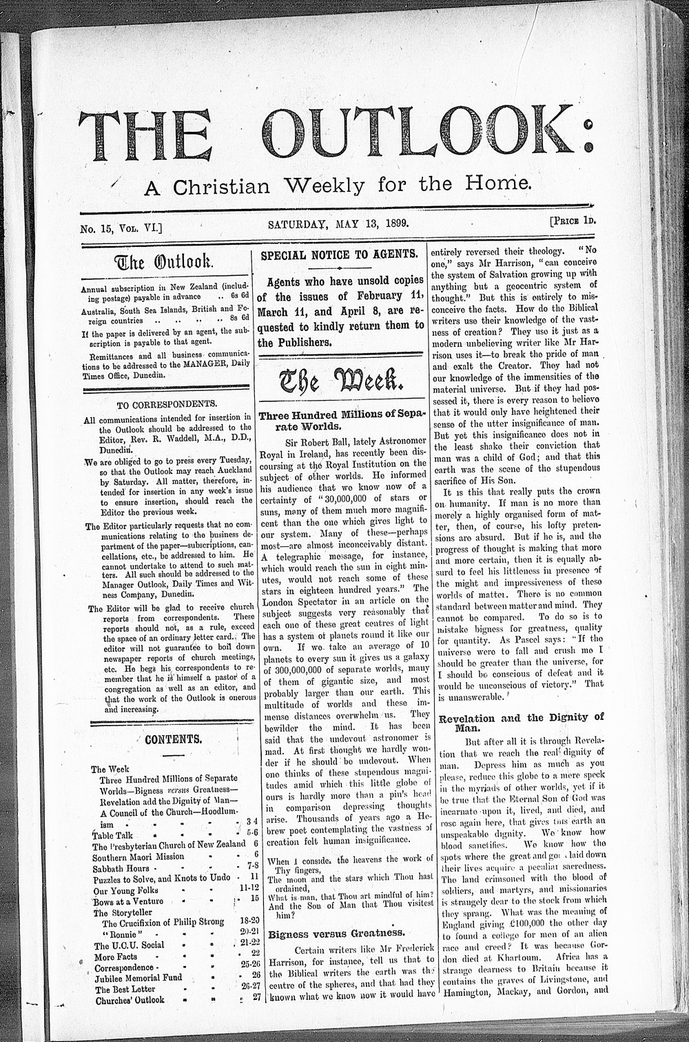The Outlook: 13th May 1899