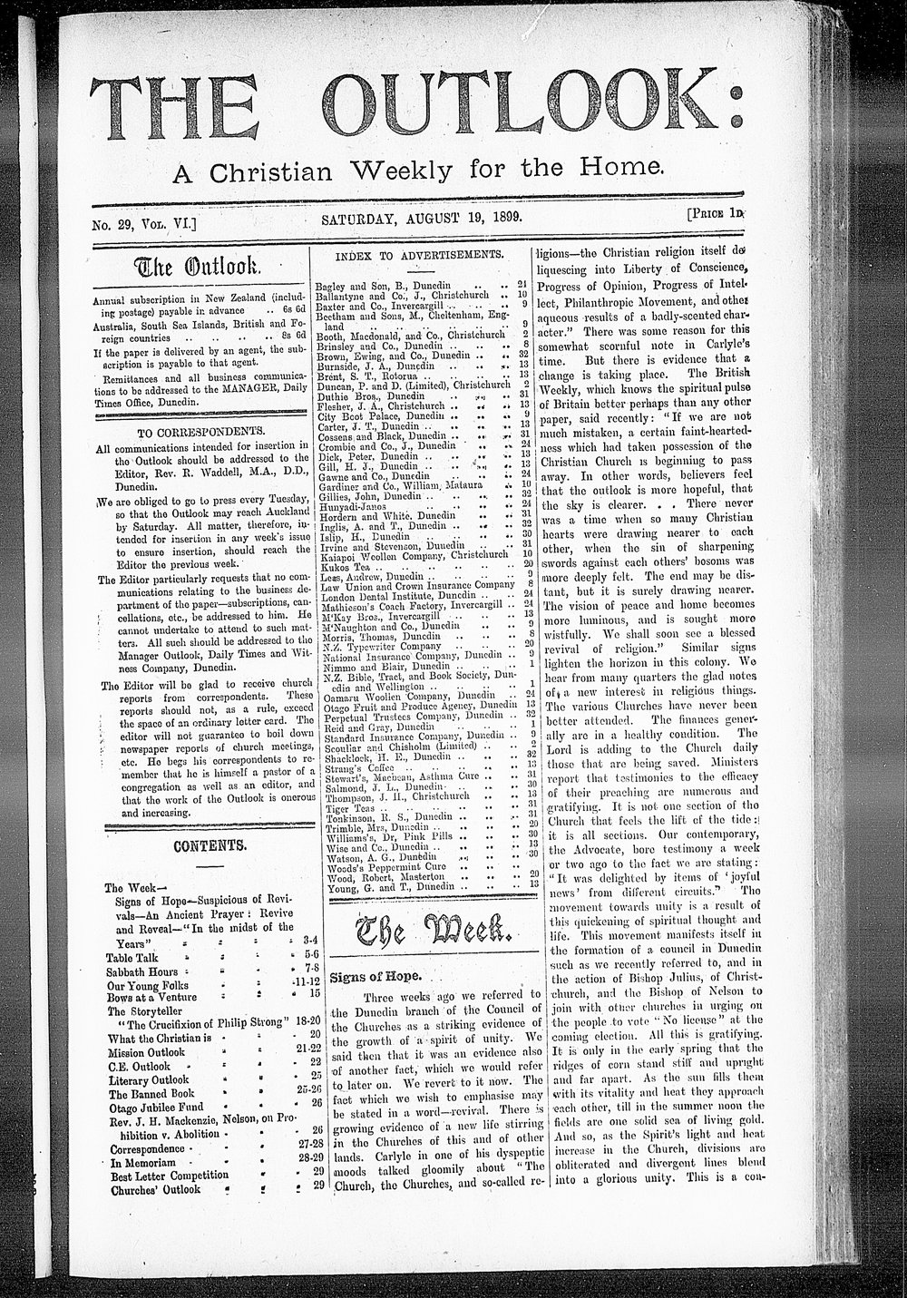 The Outlook: 19th August 1899