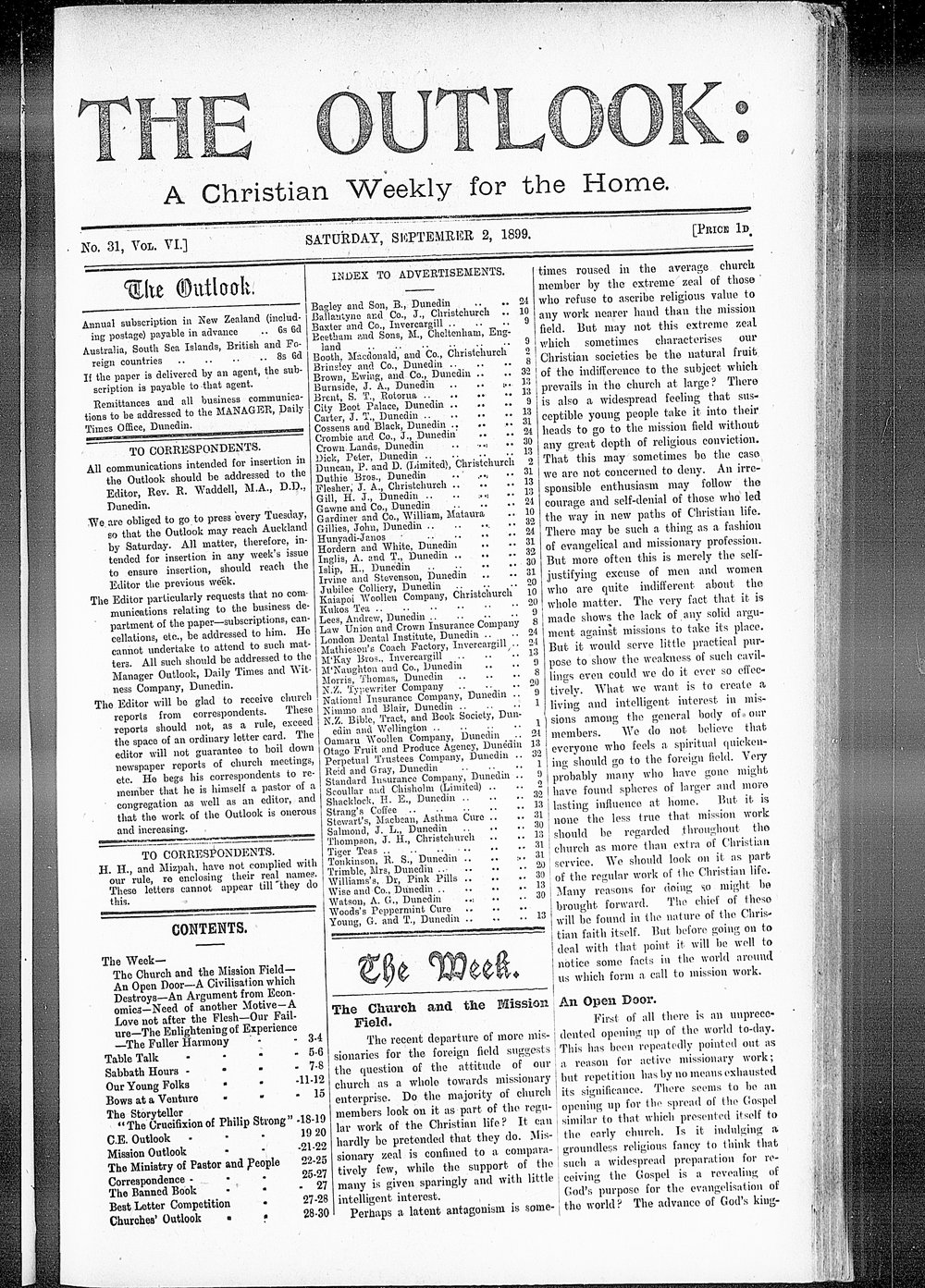 The Outlook: 2nd September 1899