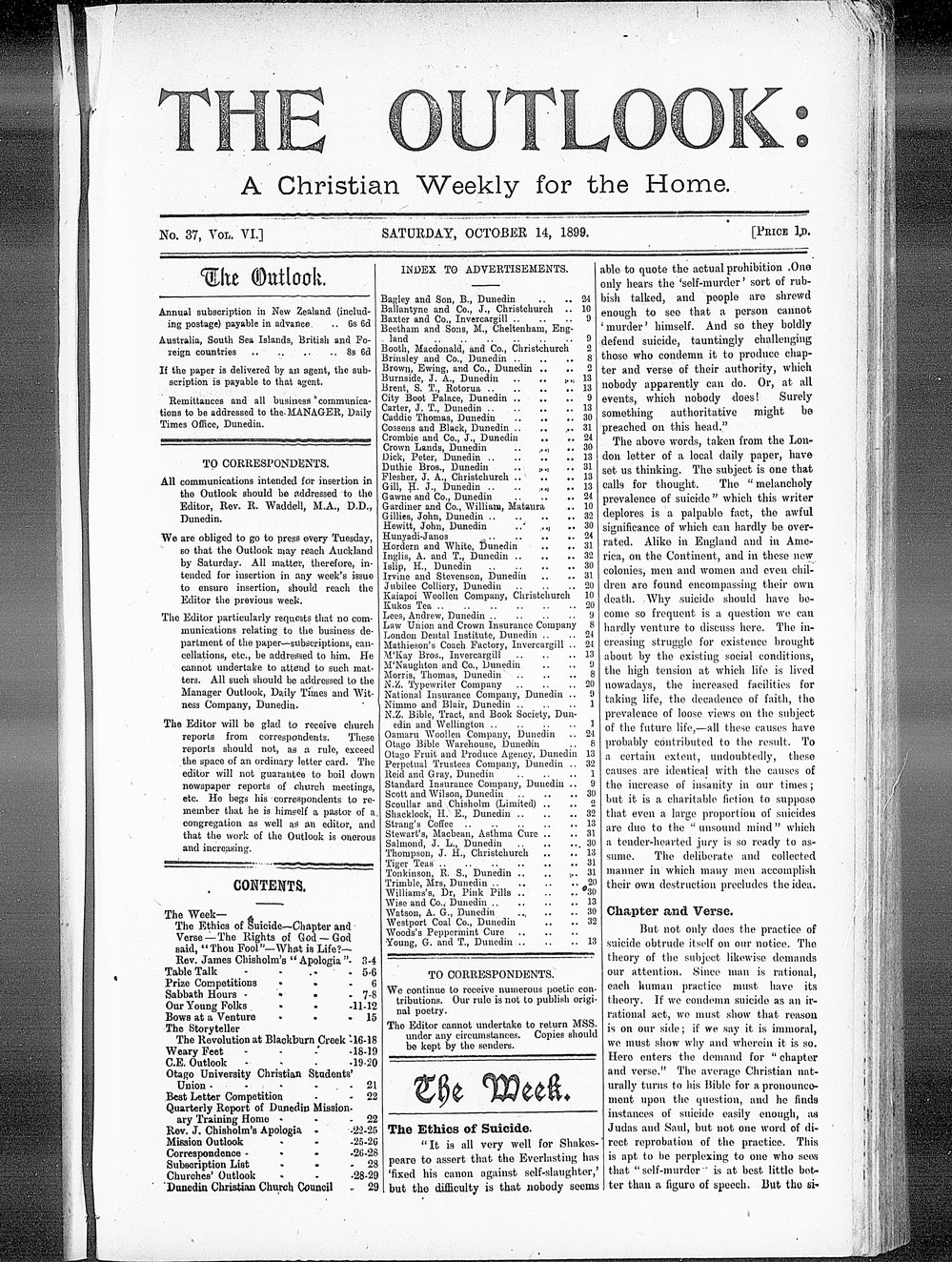 The Outlook: 14th October 1899