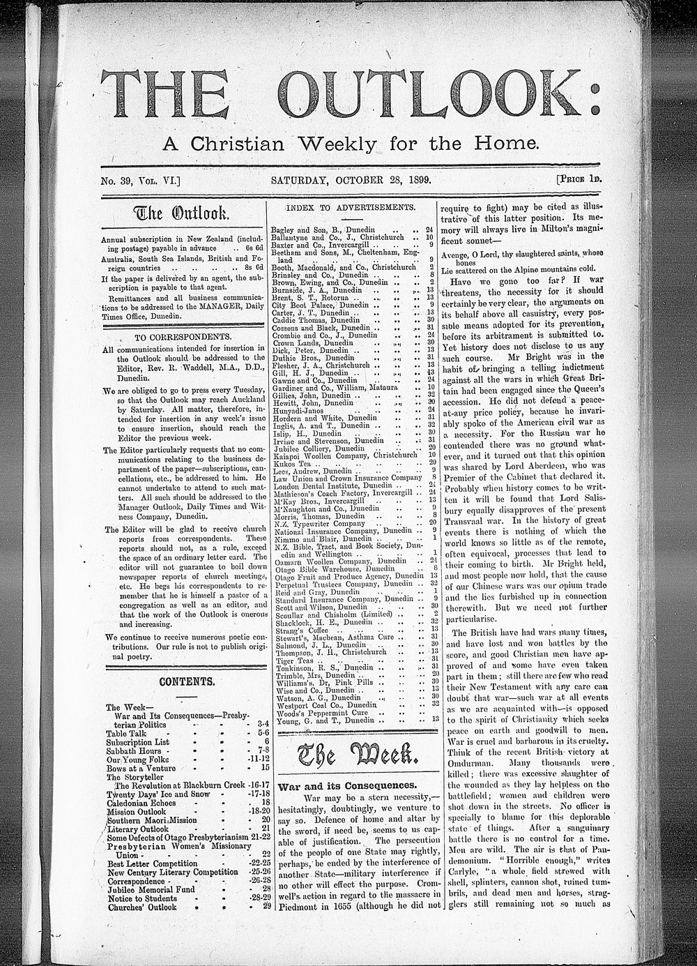 The Outlook: 28th October 1899