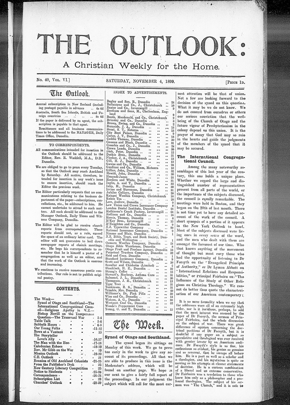 The Outlook: 4th November 1899