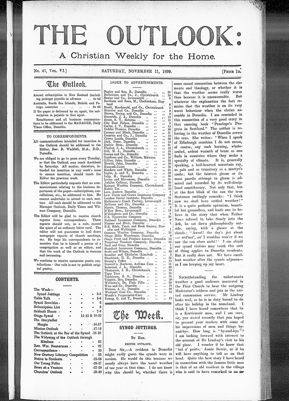 The Outlook: 11th November 1899