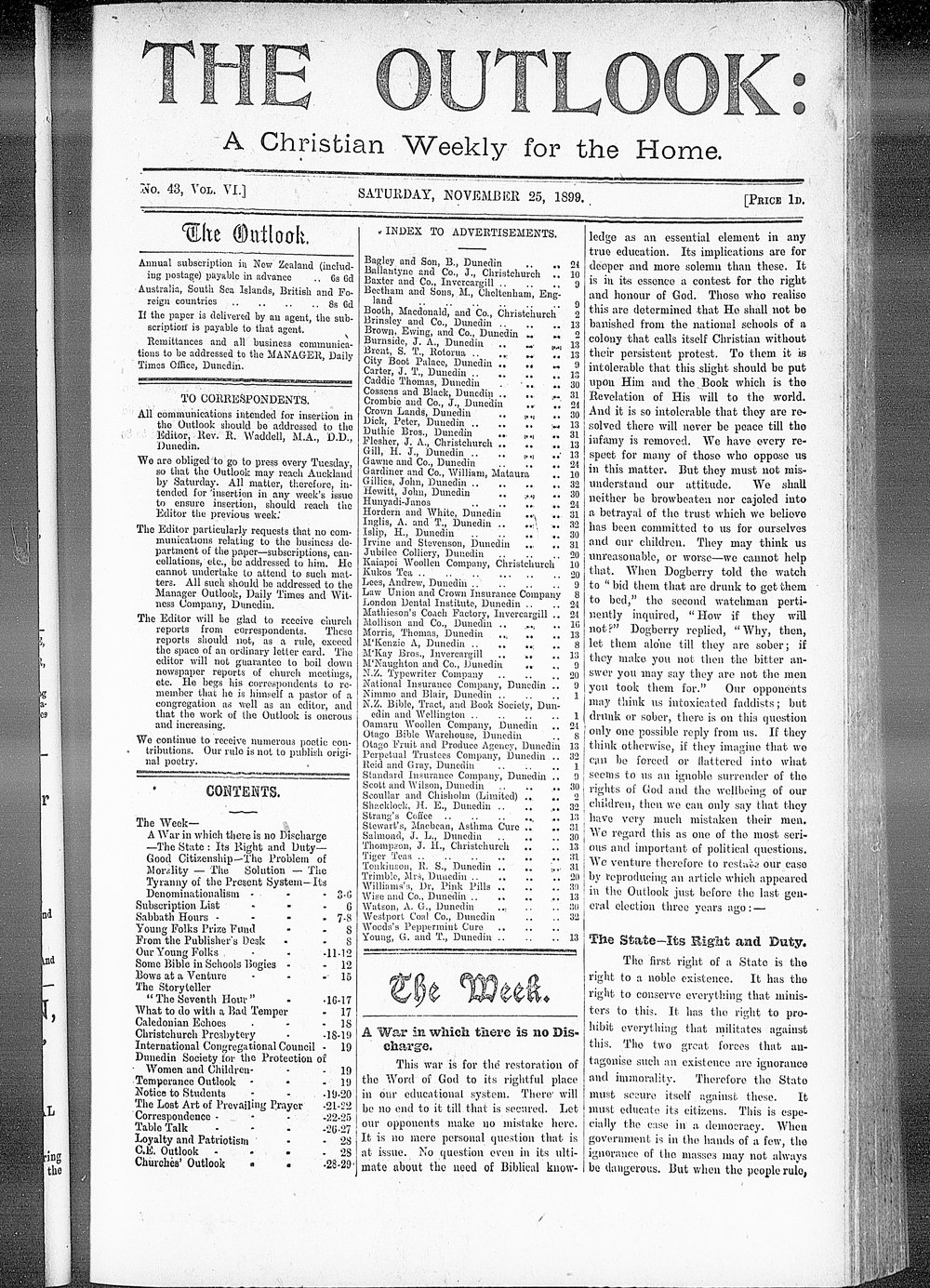 The Outlook: 25th November 1899
