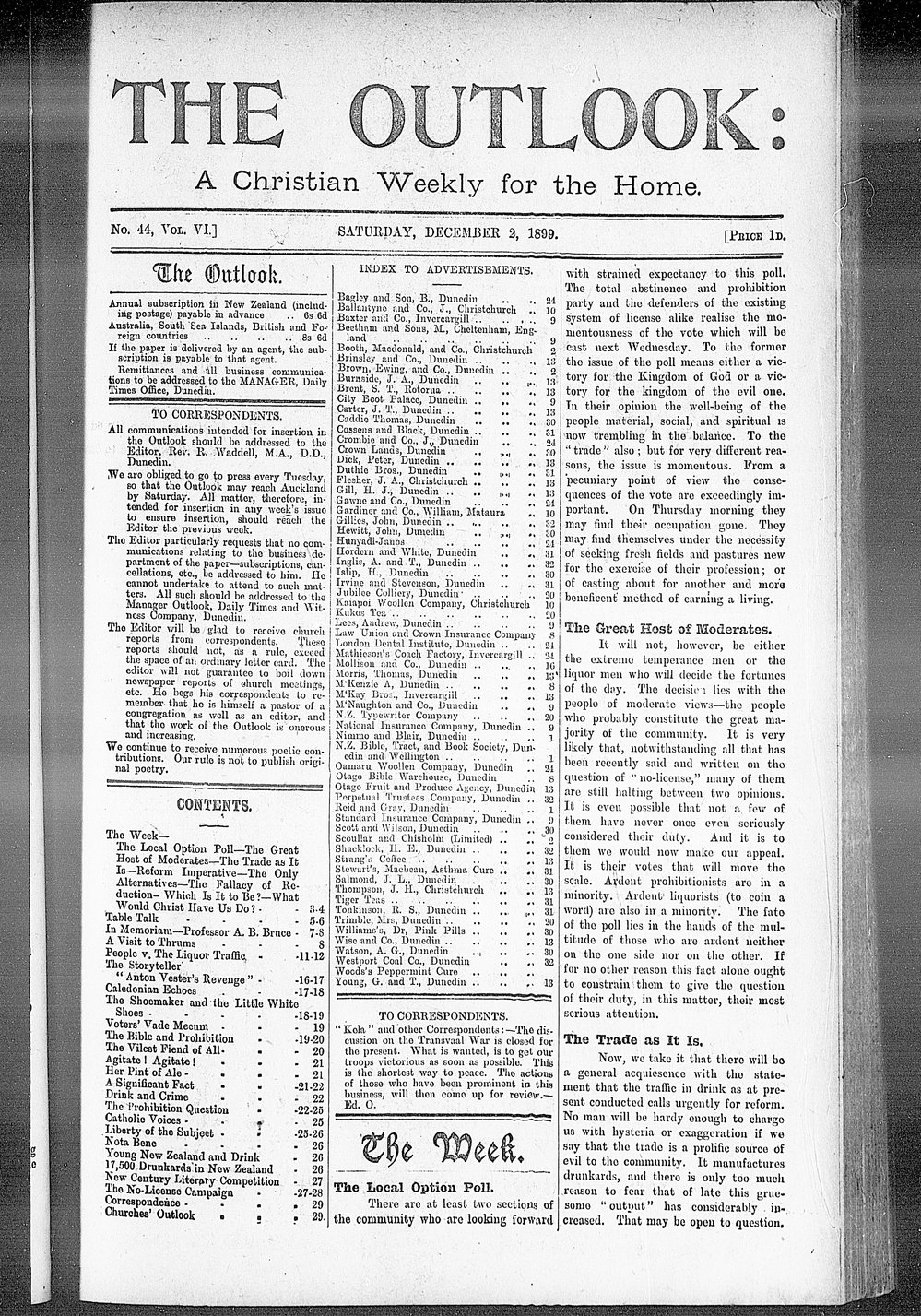 The Outlook: 2nd December 1899