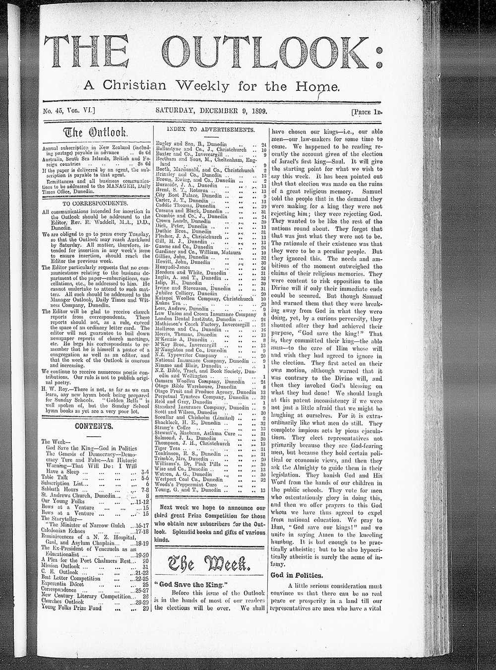 The Outlook: 9th December 1899