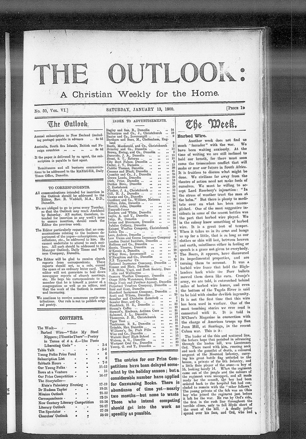 The Outlook: 13th January 1900