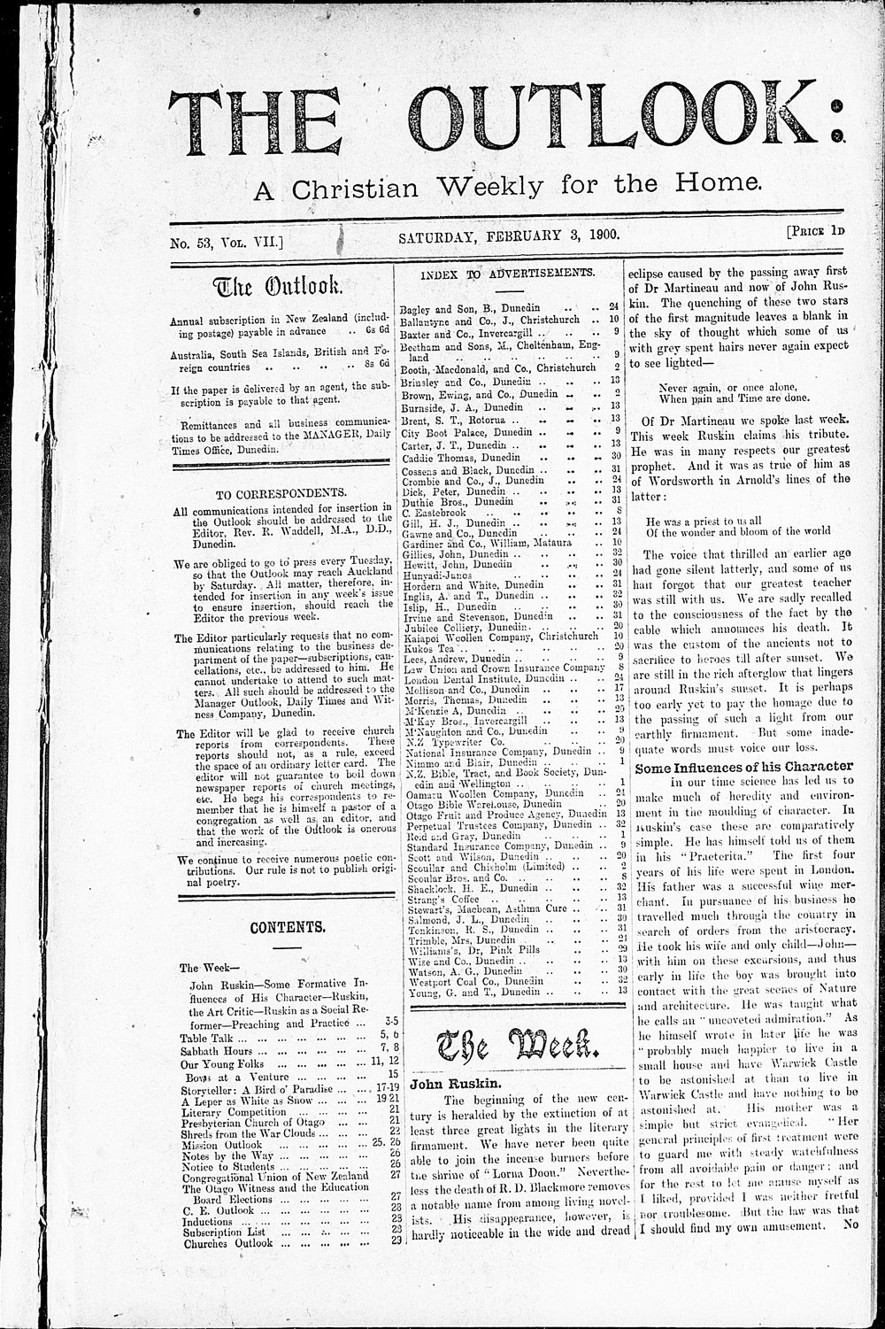 The Outlook: 3rd February 1900