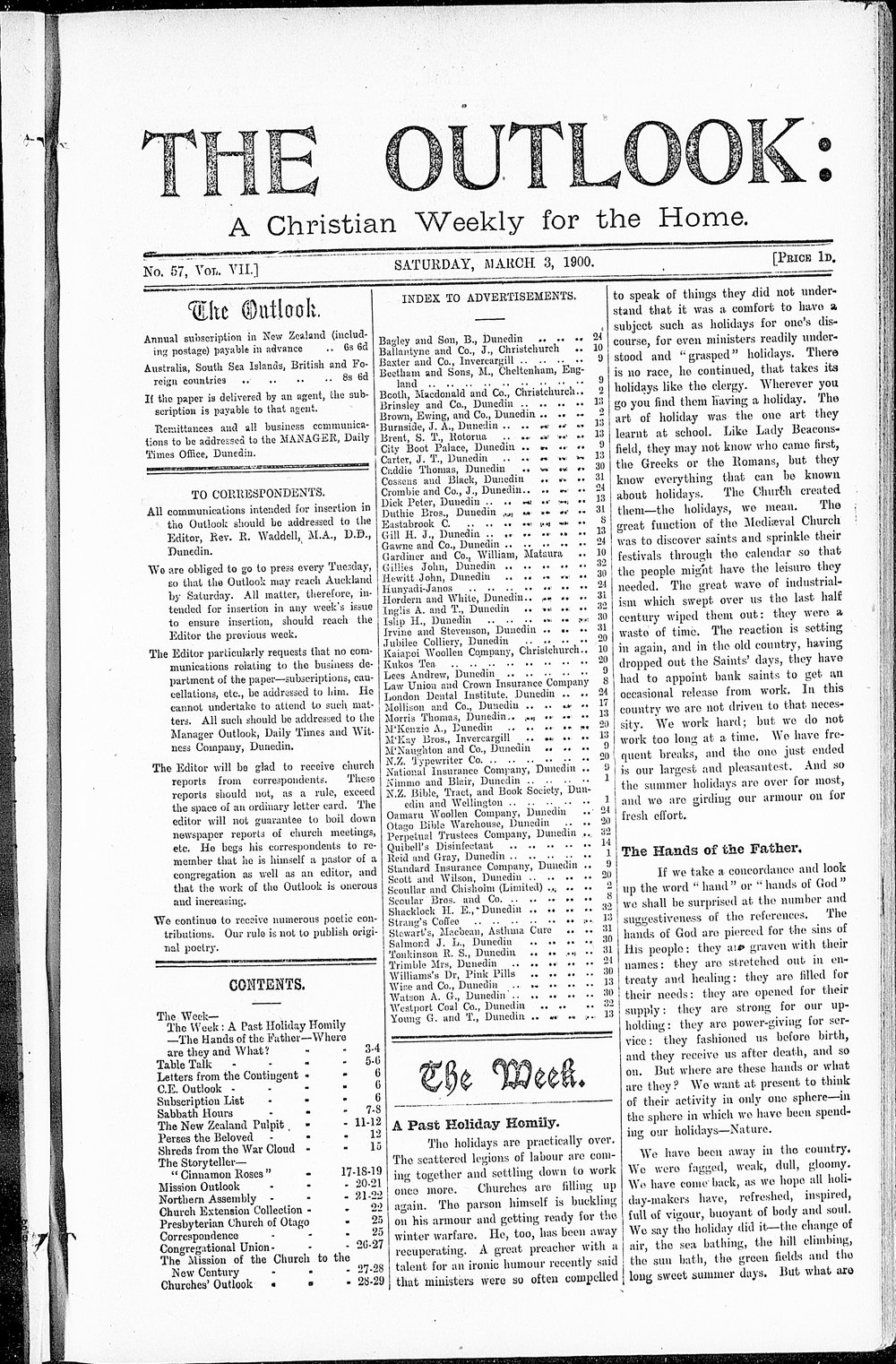 The Outlook: 3rd March 1900
