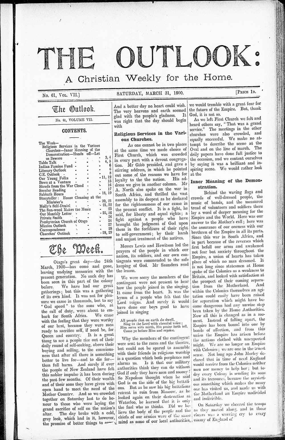 The Outlook: 31st March 1900
