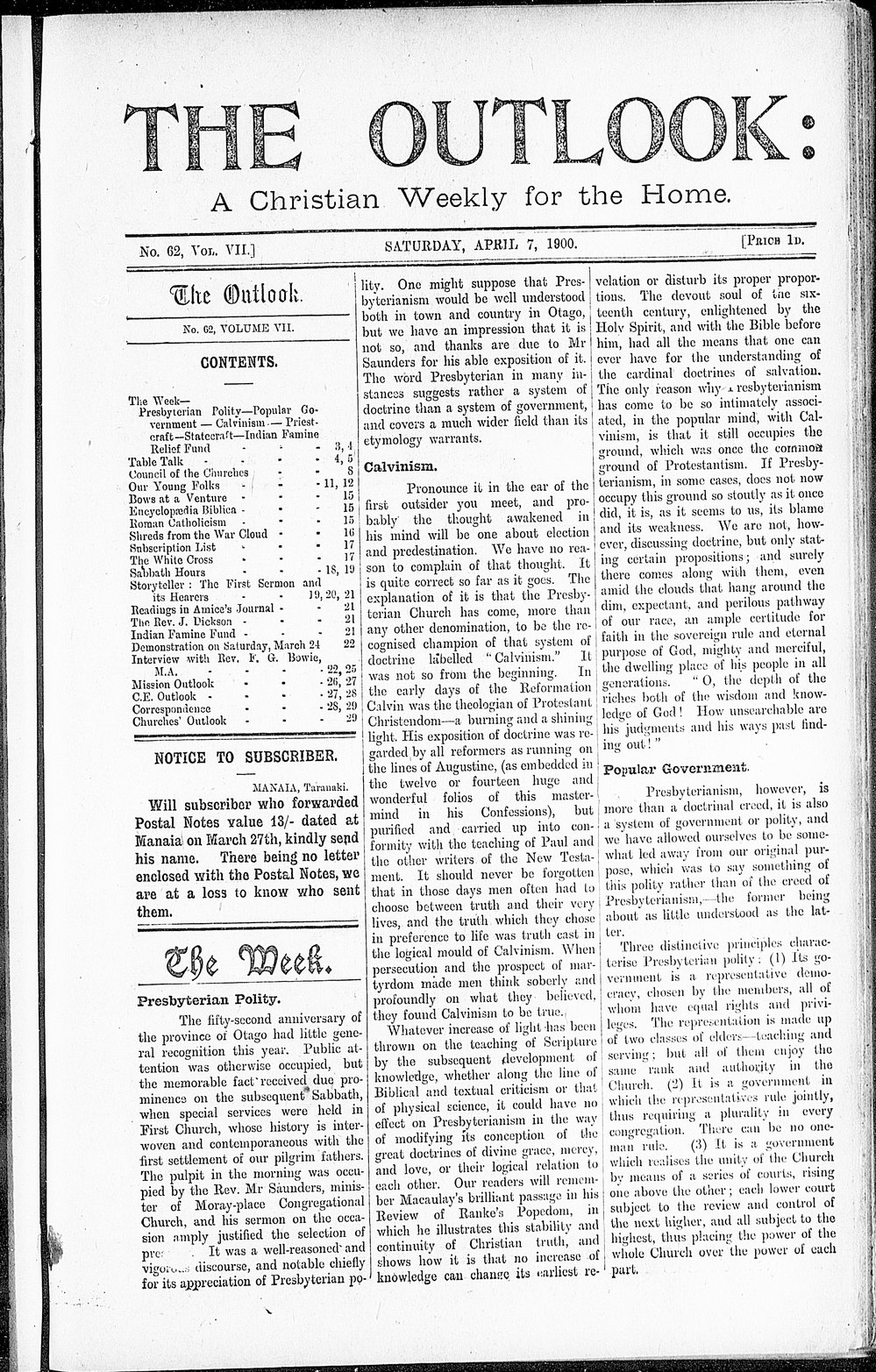 The Outlook: 7th April 1900