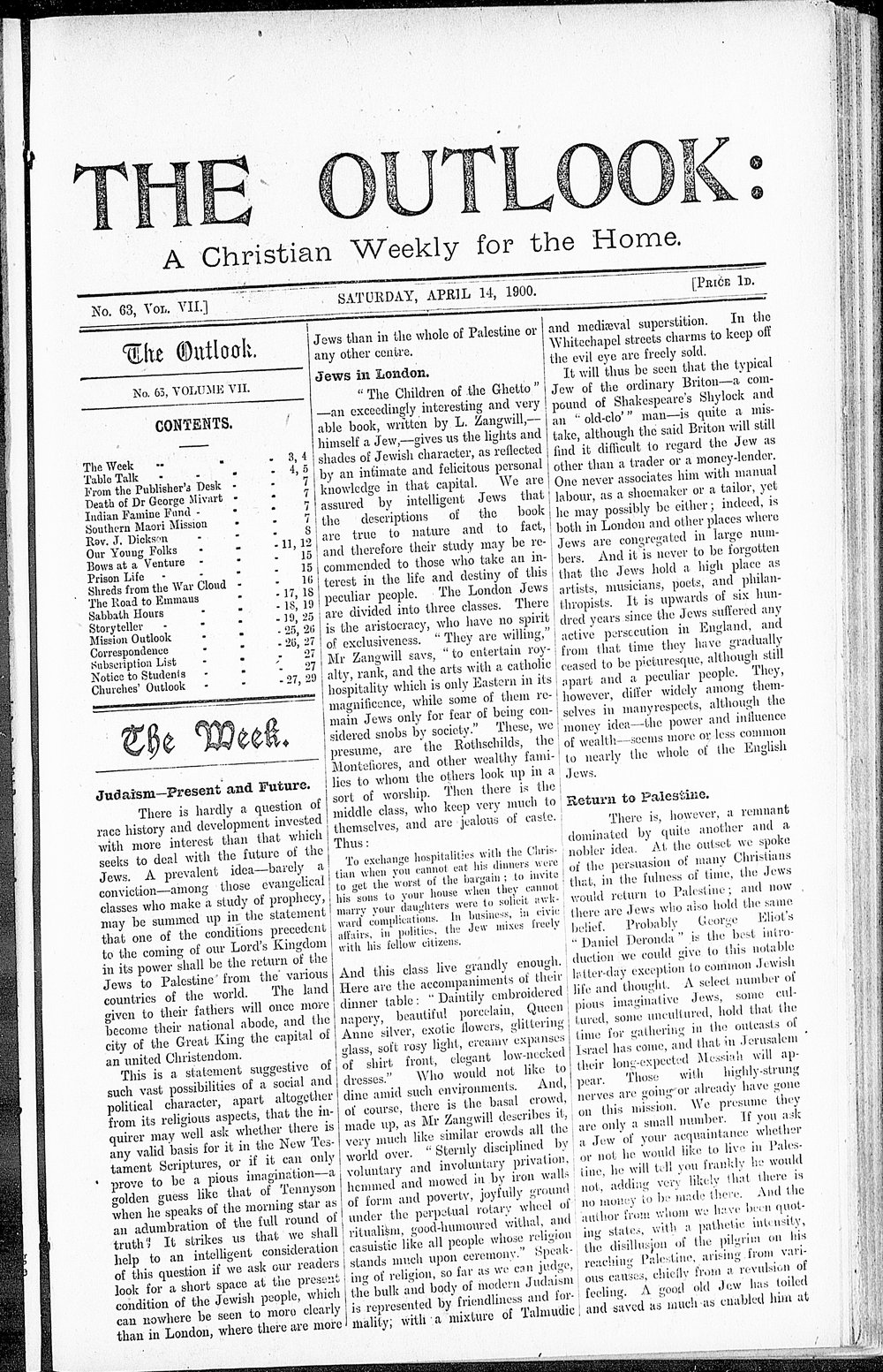 The Outlook: 14th April 1900
